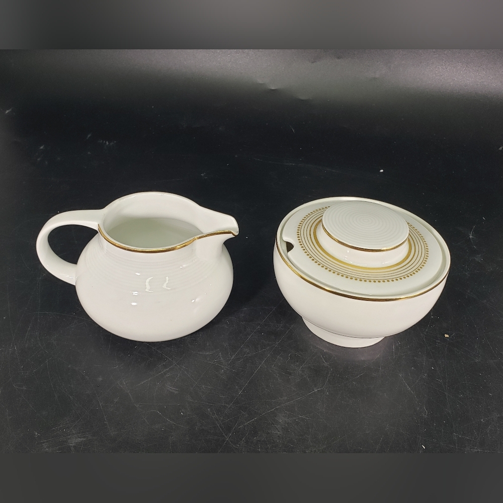 Azberg White And Gold Creamer And Sugar Bowl Set Vintage